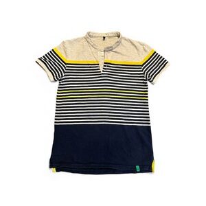 United Colors of Benetton Boys Yellow and Navy Striped Henley T-Shirt